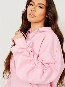 Nora ruched sleeve hoodie - pink