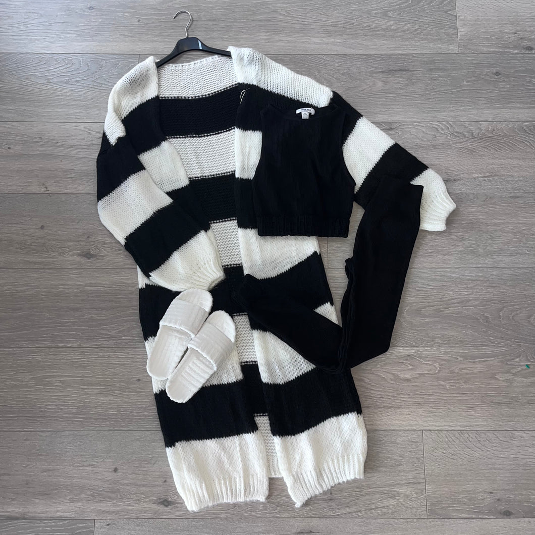 Brooke longline knit stripe cardigan - black