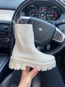 Rhea chunky sole sock boots - cream