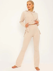 Idah hoodie top and flare trousers co-ord - nude