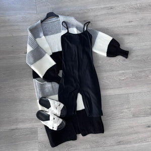 Savannah longline stripe knit cardigan - black