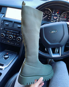 Ivah knee high sock boots - khaki