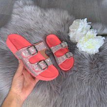 Load image into Gallery viewer, Raya crystal double strap buckle sandals - coral