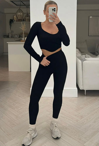 Zara ribbed seamless set - black