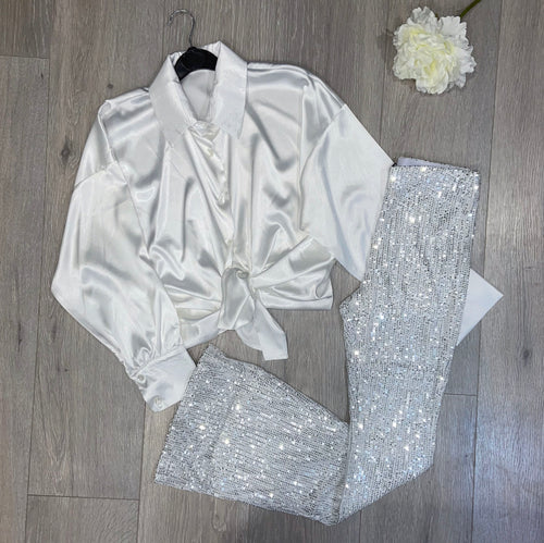 Ella sequin flare trousers - silver