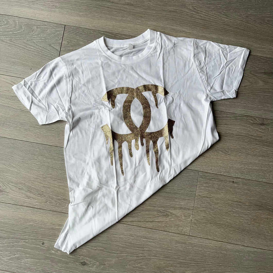 Tshirt with glitter print - white