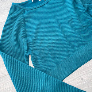 Carrie ribbed crop and leggings set - teal