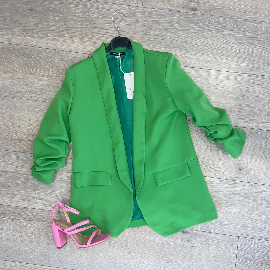 Aleah ruched crop sleeve blazer - green