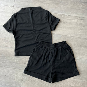 Plain short set with pockets - black (8/10)