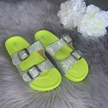 Load image into Gallery viewer, Raya crystal double strap buckle sandals - lime