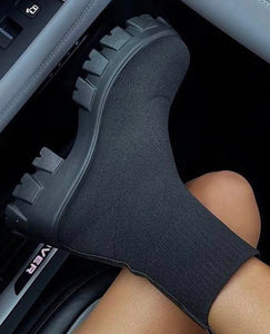Rhea style 2 chunky sole sock boots - black