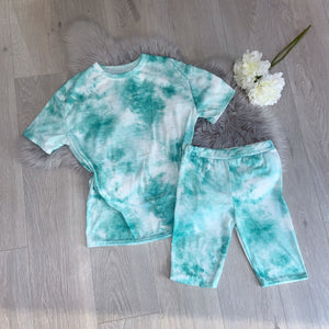 Izzy tie dye tee and cycling short set - green