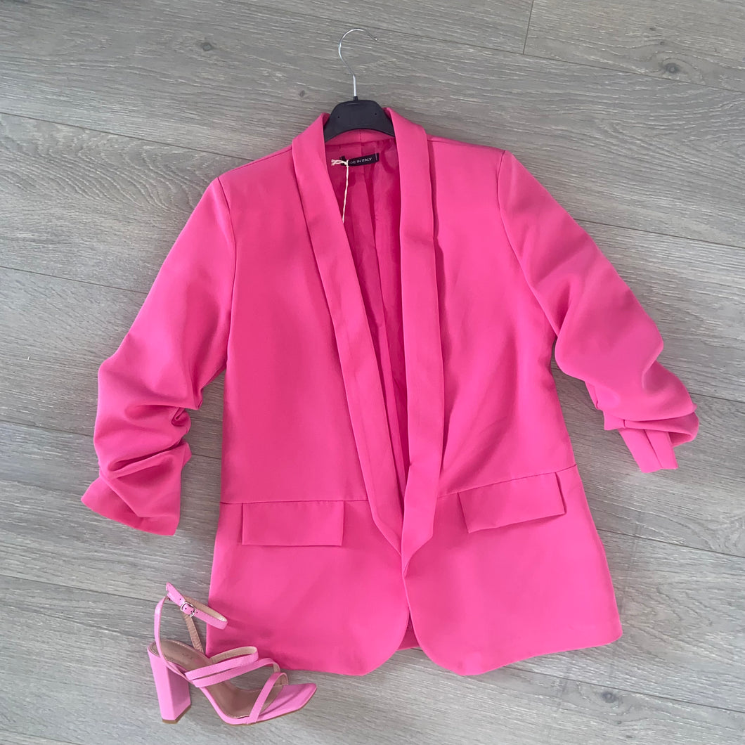 Aleah ruched crop sleeve blazer - pink