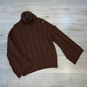 Lorena knit flare sleeve roll neck jumper - chocolate