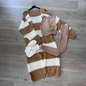 Brooke longline knit stripe cardigan - beige