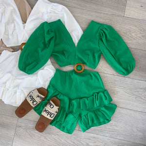 Poppy cutout cheesecloth ruffle playsuit - green