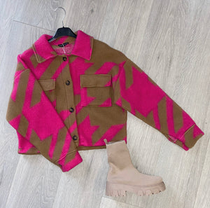 Lucia fleece cropped jacket - tan/pink