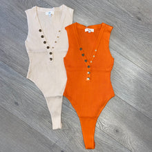 Load image into Gallery viewer, Belle sleeveless button detail ribbed bodysuit - orange