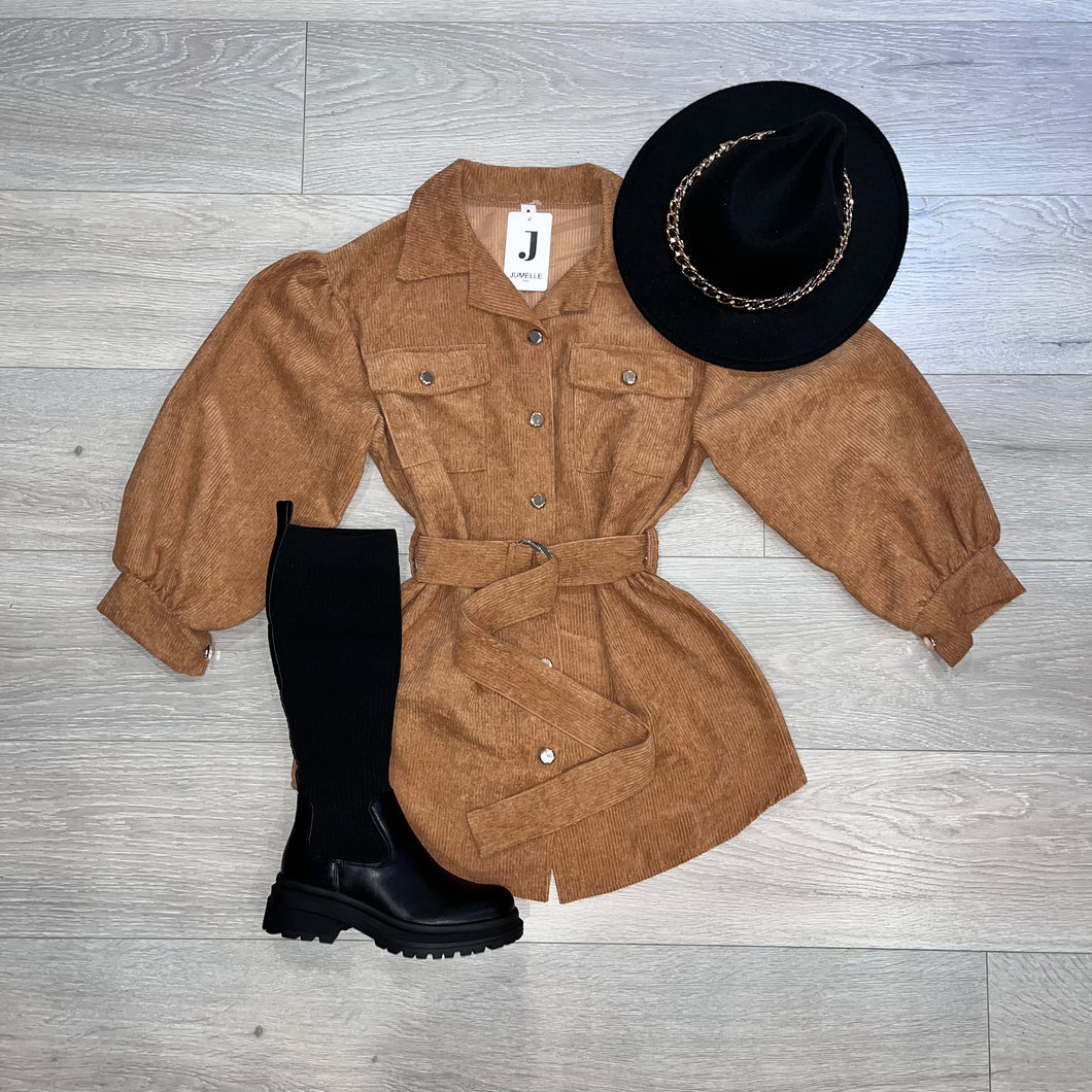 Alexa cord belted shirt - tan