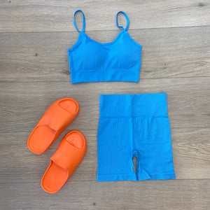 Sia ribbed crop and shorts set - blue