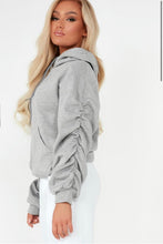 Load image into Gallery viewer, Nora ruched sleeve hoodie - grey
