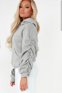 Nora ruched sleeve hoodie - grey