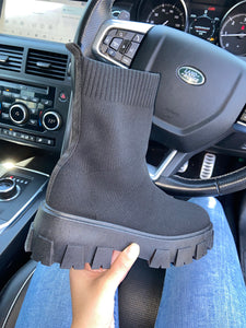 Rhea chunky sole sock boots - black