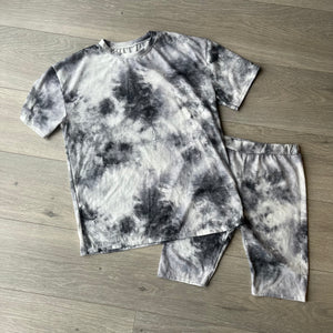 Izzy tie dye tee and cycling short set - grey