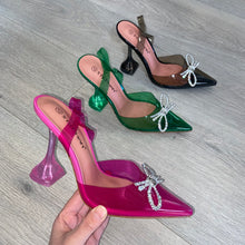 Load image into Gallery viewer, Jasmin perspex diamanté bow detail heels - pink