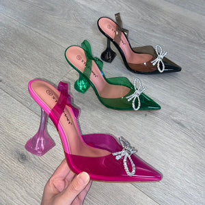 Jasmin perspex diamanté bow detail heels - pink
