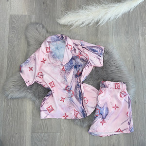 Lula silky printed pyjamas short set - pink