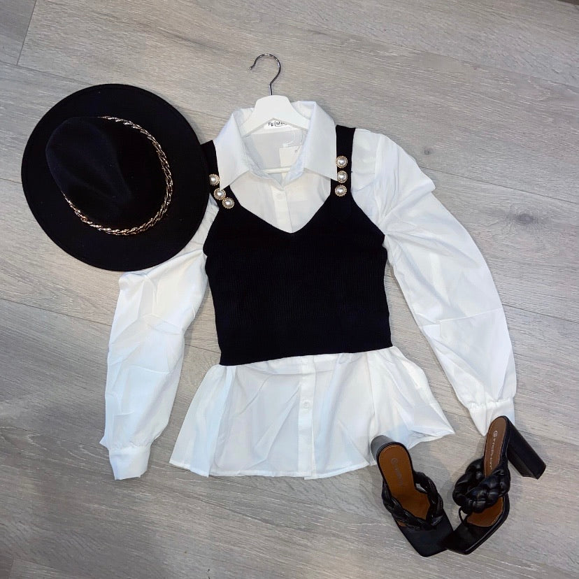 Lacey blouse and bralet set - white/black