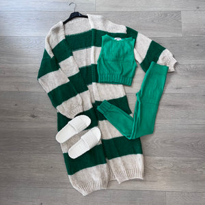 Brooke longline knit stripe cardigan - green