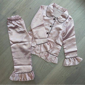 Girls frill hem pyjama set - pink