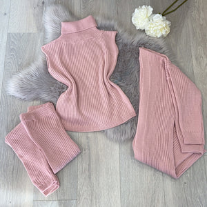 Loren roll neck 3 piece knit set - pink