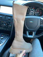 Load image into Gallery viewer, Ivah knee high sock boots - light tan