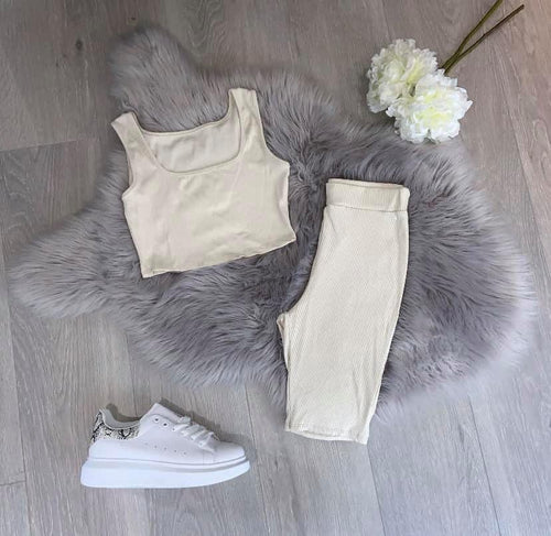 Crop cycling short set - beige