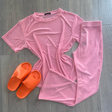Load image into Gallery viewer, Gina towelling tshirt and flare trousers set - pink