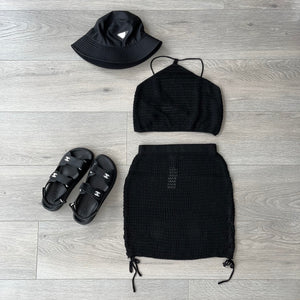 Bea crochet skirt and crop set - black