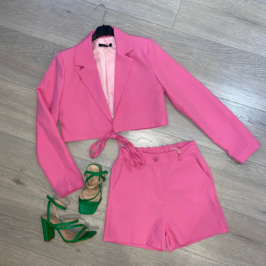 Kaya crop blazer and short set - pink