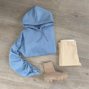 Nora ruched sleeve hoodie - baby blue