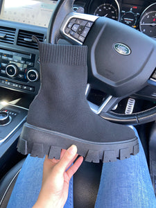 Rhea chunky sole sock boots - black