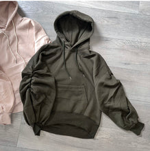 Load image into Gallery viewer, Ariana ruched sleeve hoodie - khaki