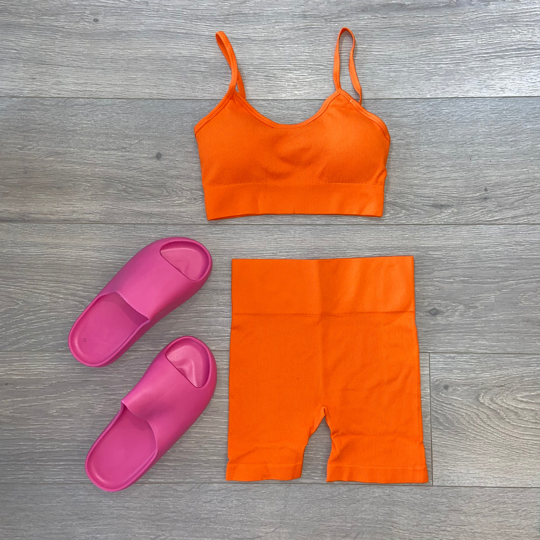 Sia ribbed crop and shorts set - orange
