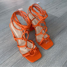 Load image into Gallery viewer, Nina tie up heels - orange