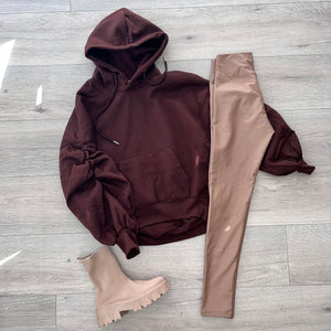 Ariana ruched sleeve hoodie - chocolate