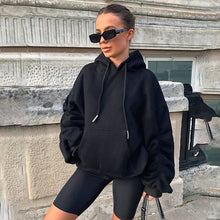 Load image into Gallery viewer, Ariana ruched sleeve hoodie - black