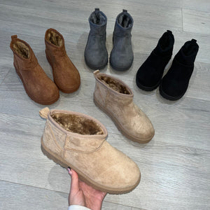 Ultra low mini faux fur lined boots - beige