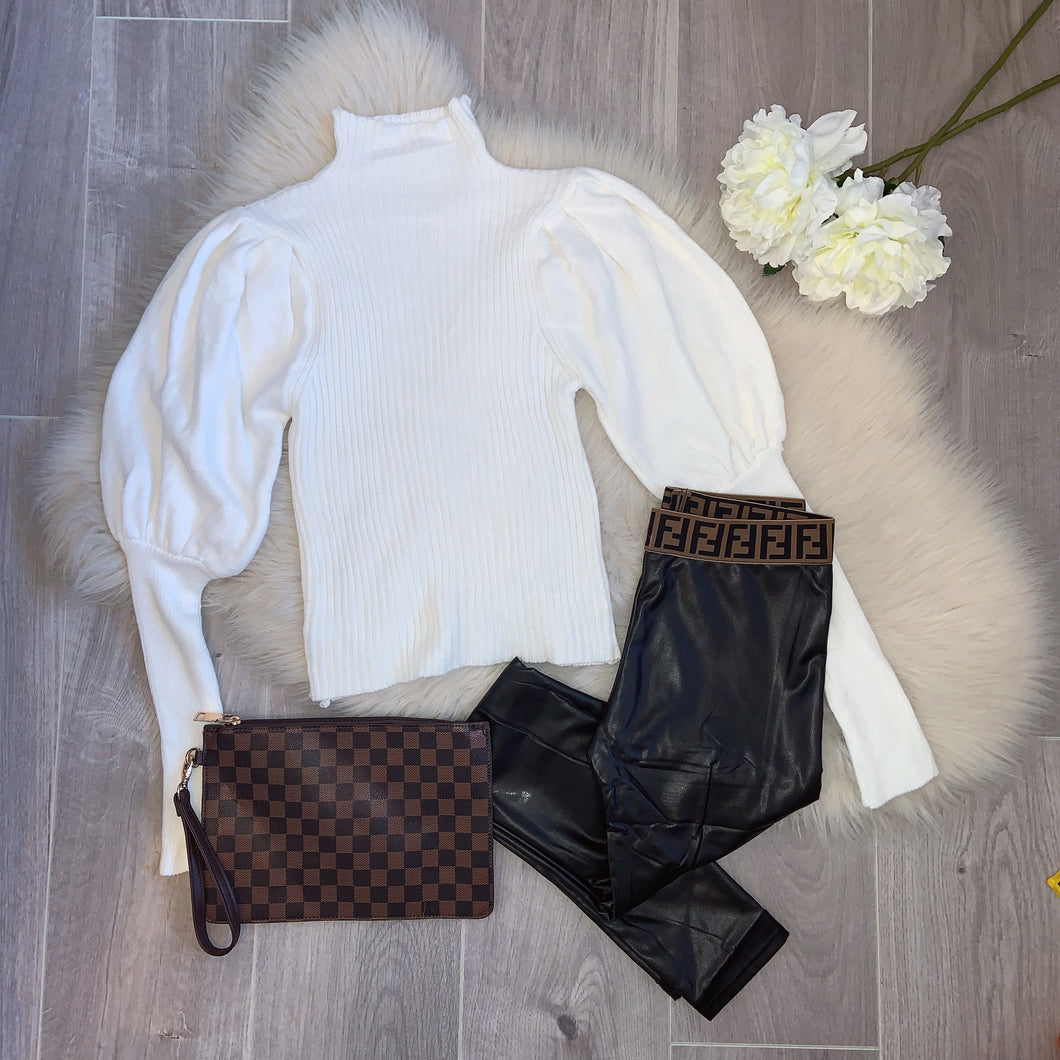 Sienna ribbed puff shoulder knit top - choose colour