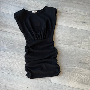 Arabella shimmer pad shoulder dress - black